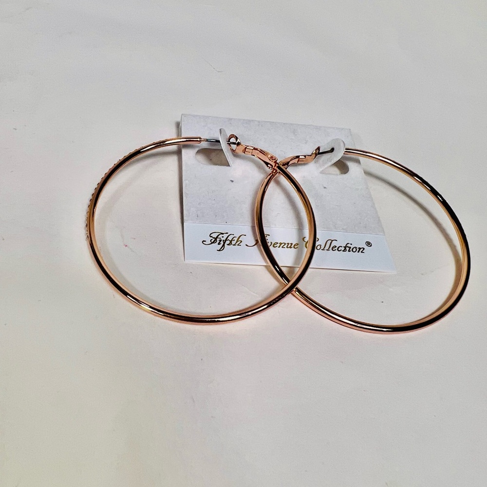 FAC Rose Gold Hoop Earrings‎ with Swarovski Crystal 6 cm